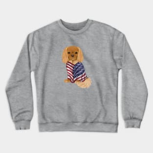 USA American Flag, Ruby Cavalier King Charles Spaniel Crewneck Sweatshirt